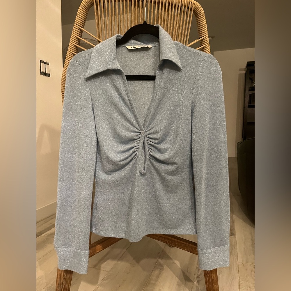 Sparkly Blue long sleeve ZARA top